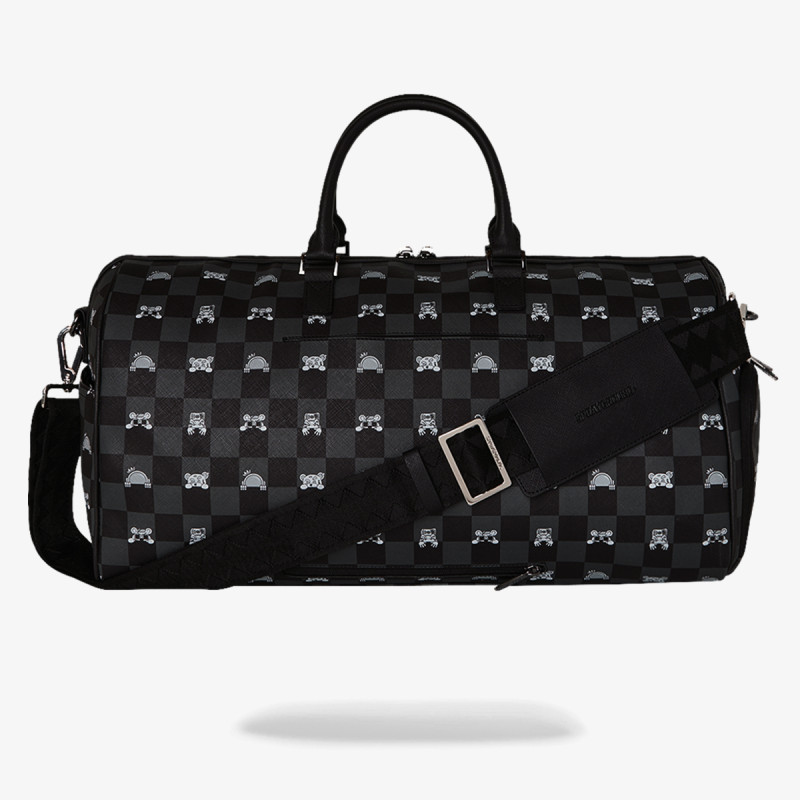 SPRAYGROUND Nahrbtnik GRAY PEEKING CHARACTER CHECK DUFFLE 