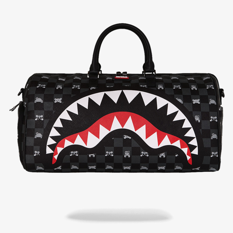 SPRAYGROUND Nahrbtnik GRAY PEEKING CHARACTER CHECK DUFFLE 