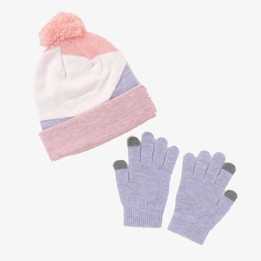 NIKE SET HEATHER BLOCK POM BEANIE SET 
